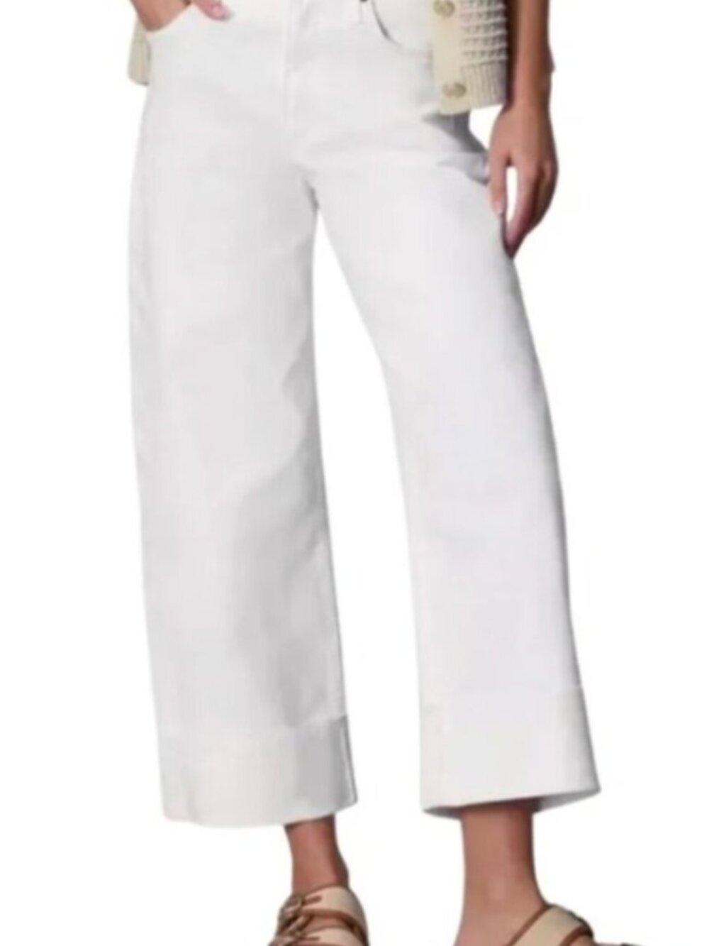 Rag & Bone Andi High Rise ankle Cuff Wide Leg White